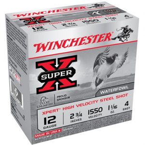 WINCHESTER SUPER X XPERT HV STEEL 12GAUGE 2.75' 1 1/16OZ #4 25/BX